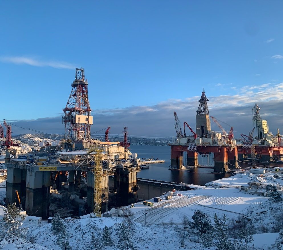 Fortsatt full rulle på Hanøytangen. Fra venstre: Ocean Endevour, Hercules og Deepsea Mira (Foto: Rune Ulsvik Paulsen)