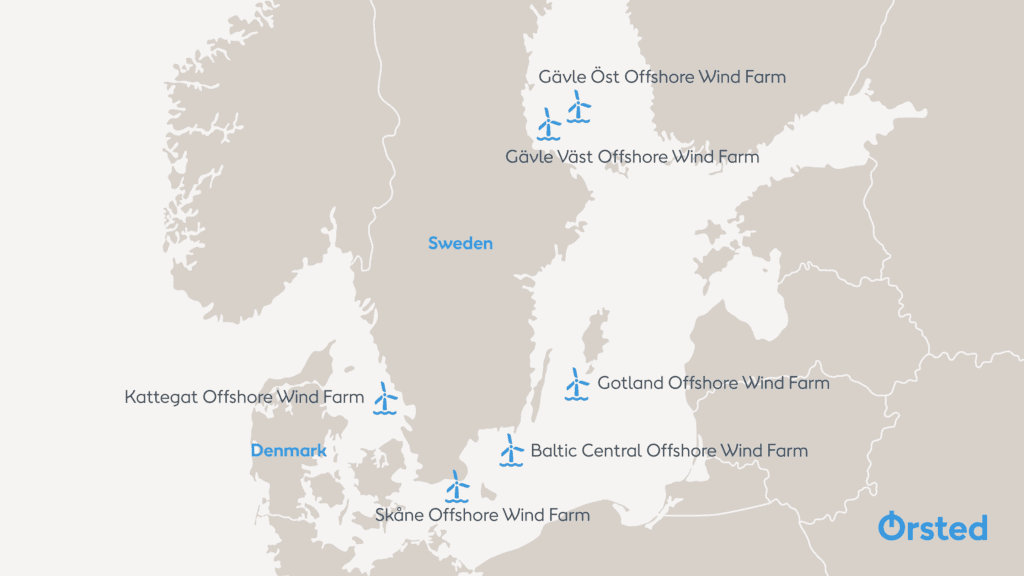 Ørsted sine havvindprosjekter i Sverige.