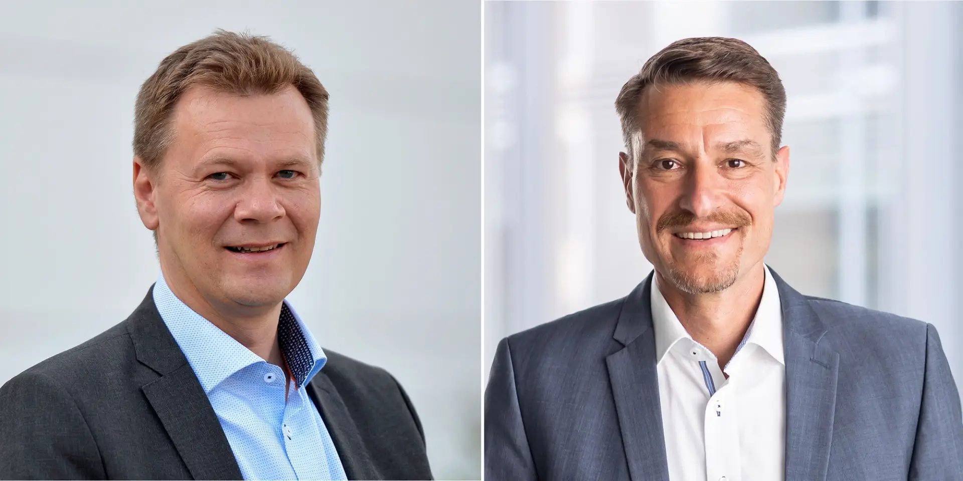 Jens Økland (t.v.), direktør for forretningsutvikling fornybar i Equinor, og Michael Class, leder for porteføljeutvikling, fornybar, i EnBW.
