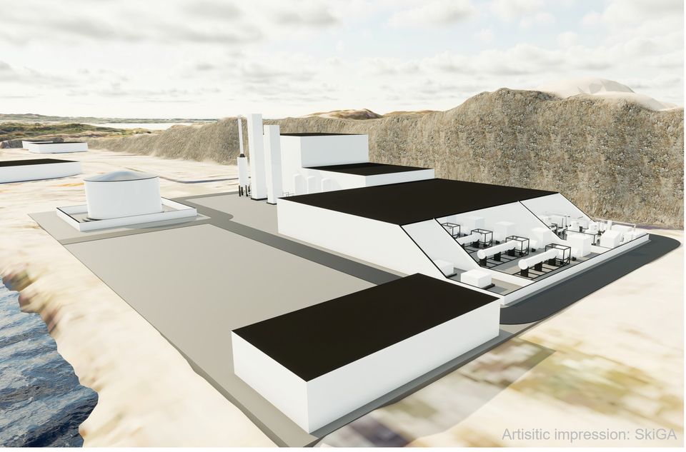 Illustrasjon av den nye, grønne ammoniakkfabrikken som skal bygges i Skipavika, Vestland fylke.
Illustrasjon: SkiGa