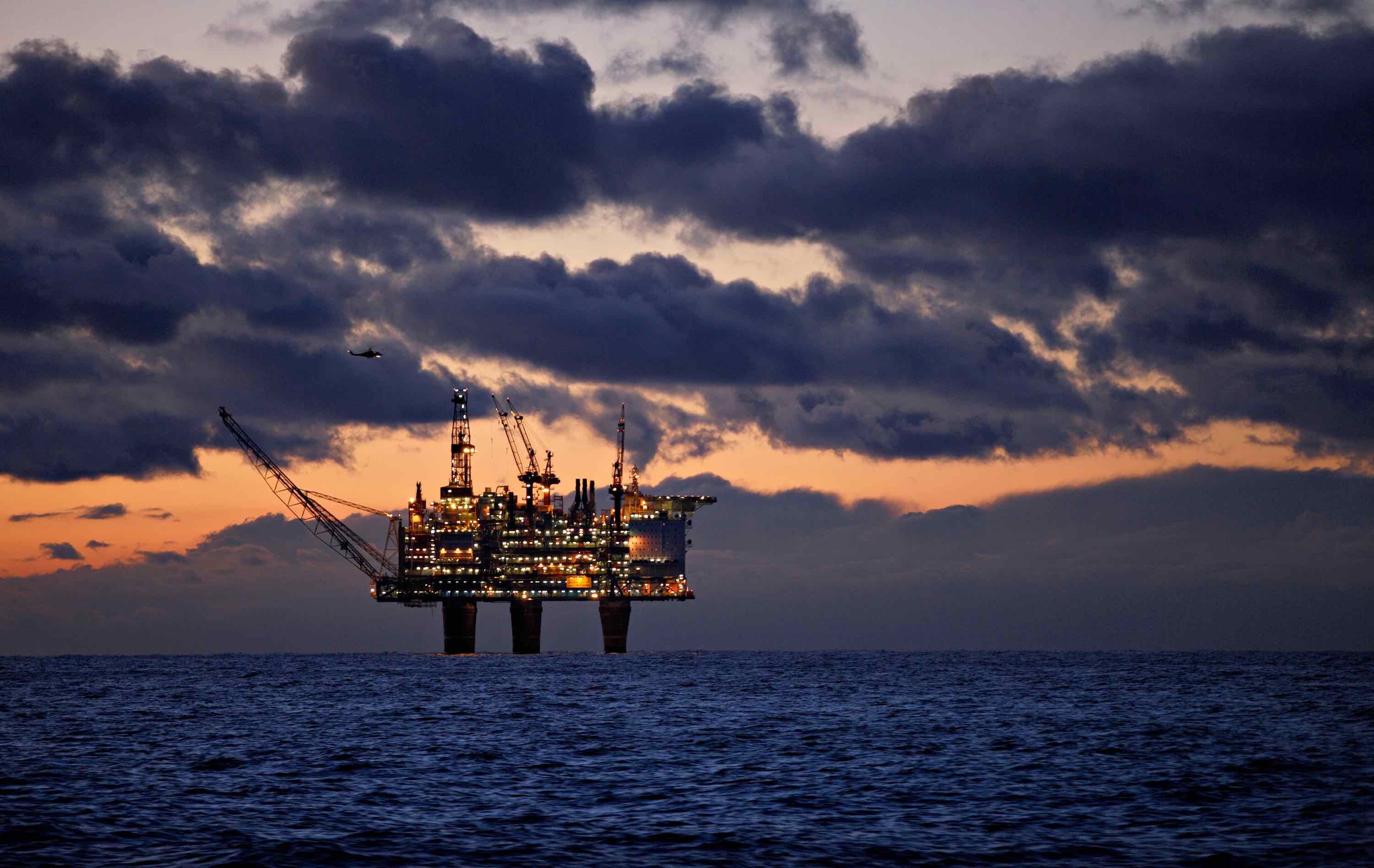 Norwegian Oil Platform in the North Sea - Oseberg Field - Sunrise Silhouette