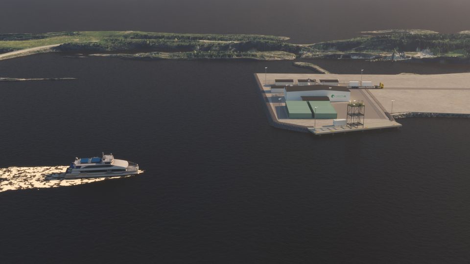 Illustrasjon av den planlagte fabrikken ved Sandessjøen GreenH