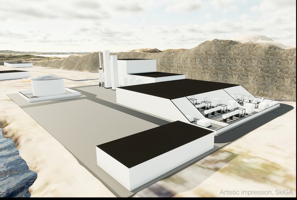 Illustrasjon av den nye, grønne ammoniakkfabrikken som skal bygges i Skipavika, Vestland fylke. Foto: SkiGA