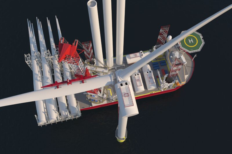 Seaway Ventus er et oppjekkbart fartøy laget for å konstrere vindturbiner til havs. Illustrasjon: Seaway7