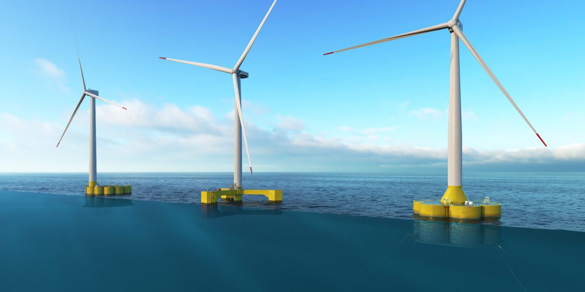 Illustrasjon av de tre nye fundamentdesignene til flytende havvind. Foto: Aker Solutions