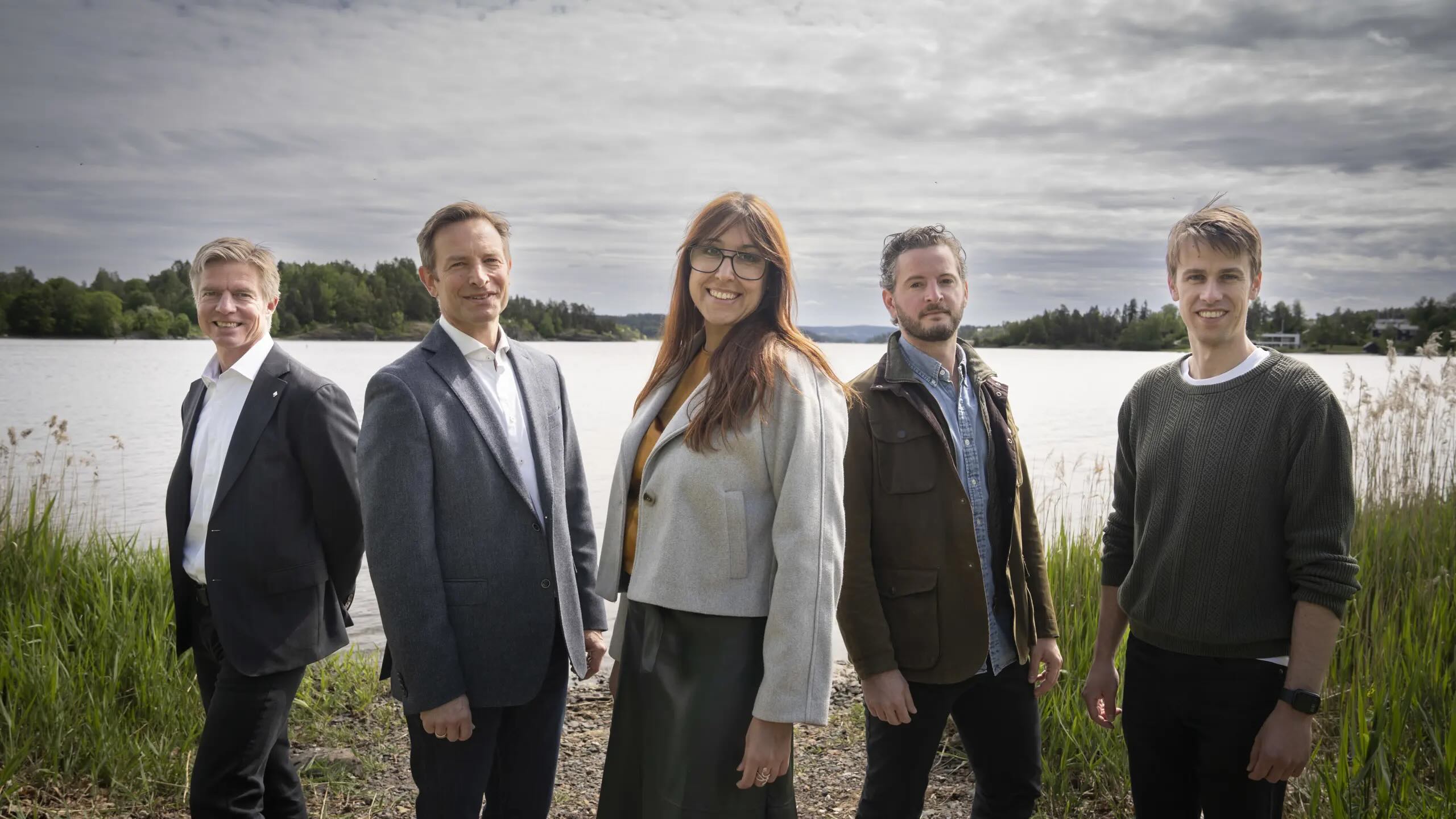 Stein Erik Skilhagen, director business development hos Norconsult, Lars Aga, project director hos Norconsult, Paula Souto, Electrical Package Manager hos Ventyr, Marko Kutschera, Onshore Package Manager Parkwind/ Ventyr Ventyr, og Fredrik S. Dalen, prosjektleder Norconsult.